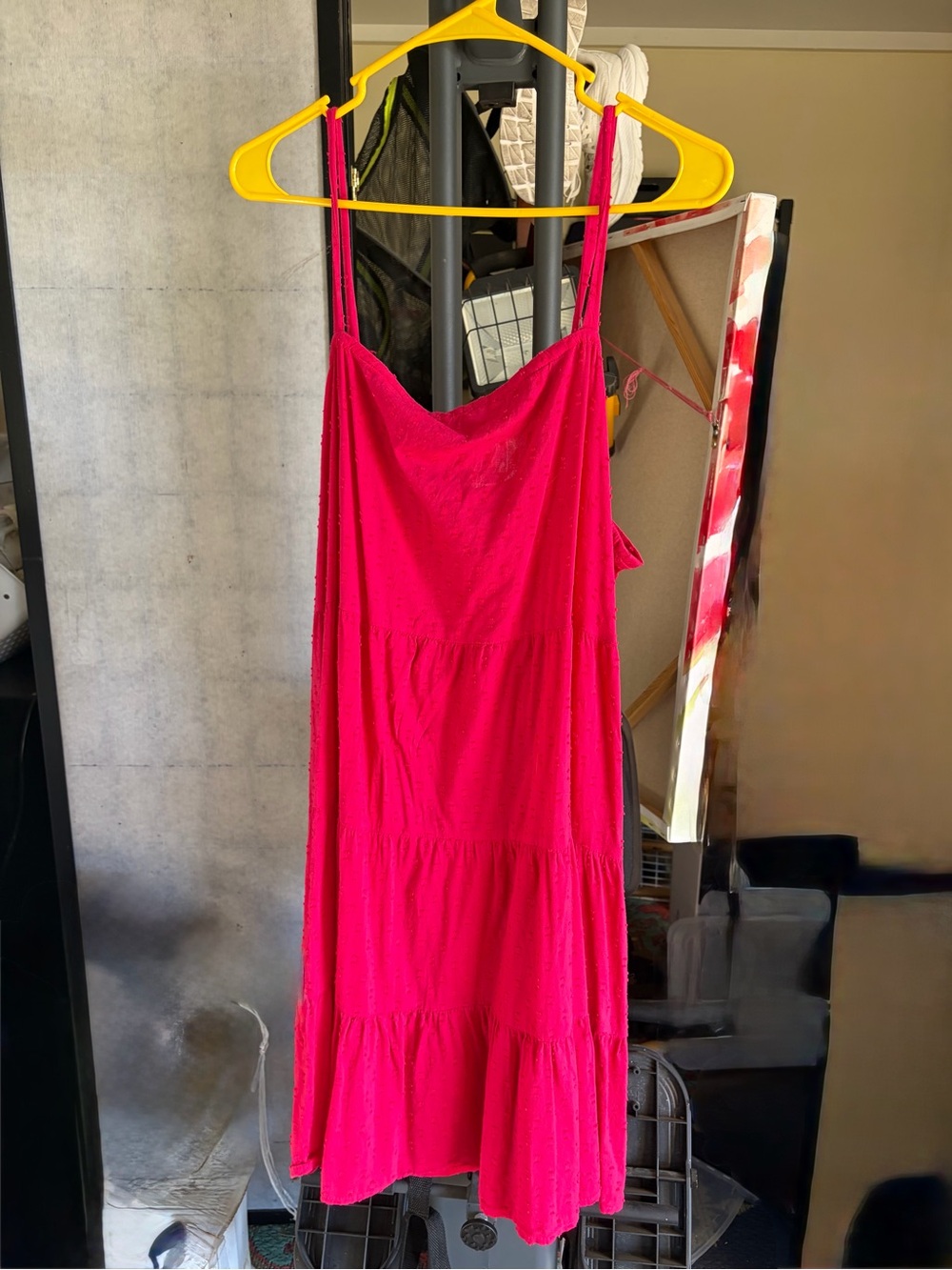 Old Navy Bright Pink Tiered Spaghetti Strap Midi Dress